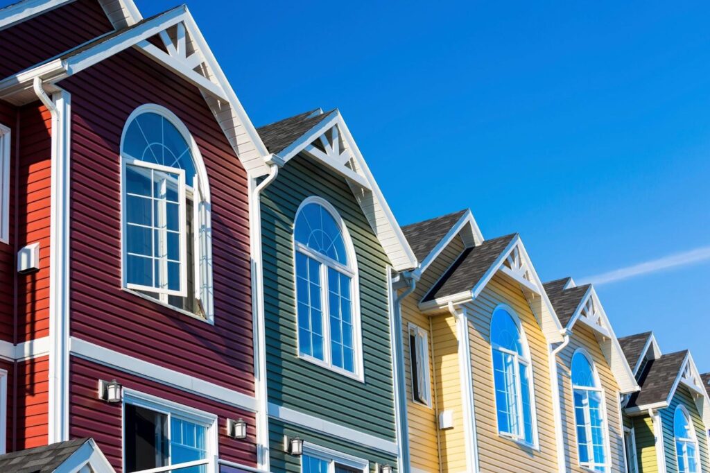 Colorful siding on many houses