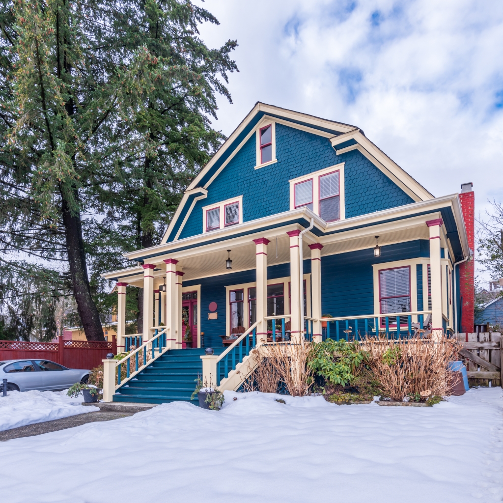 Blue House with Vinyl Windows in Northern Michigan