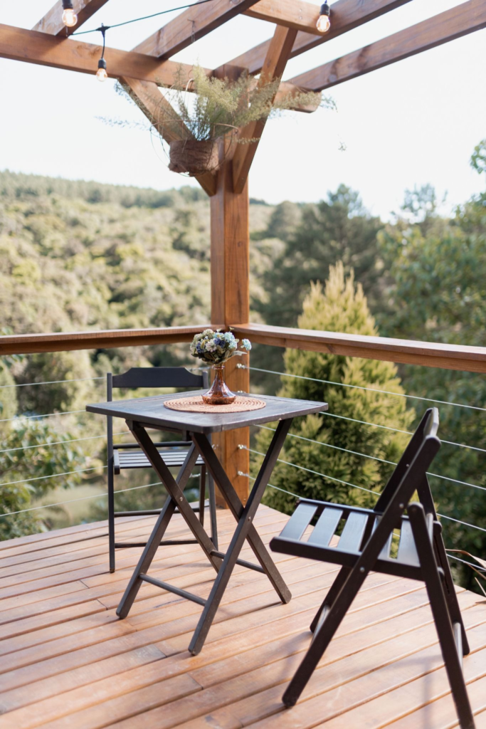 Chairs and table on deck
